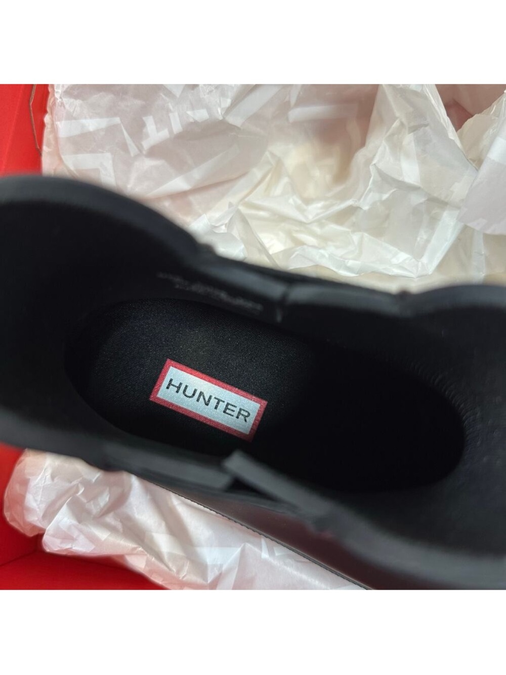 Hunter Black Chelsea Short Rain Boots with Logo Trim New in Box Sz 8 - Picture 7 of 7